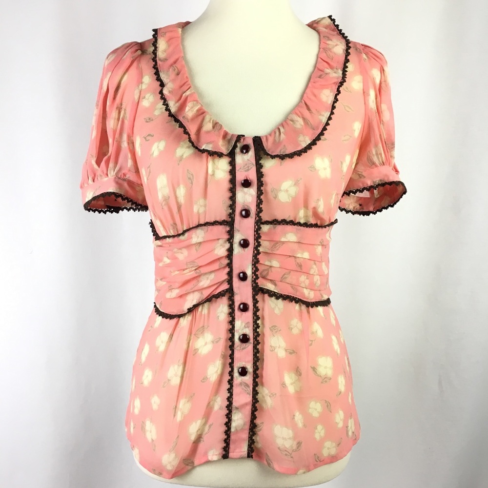 Anthropologie Odille Top Size 4 Silk Peach Pink